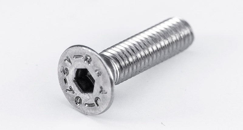 M3 x 8mm Flat Head Socket Screw, Stainless Steel 304 — representative product photograph; A2/304 stainless steel ISO 10642 / DIN 7991 flat head socket screw
