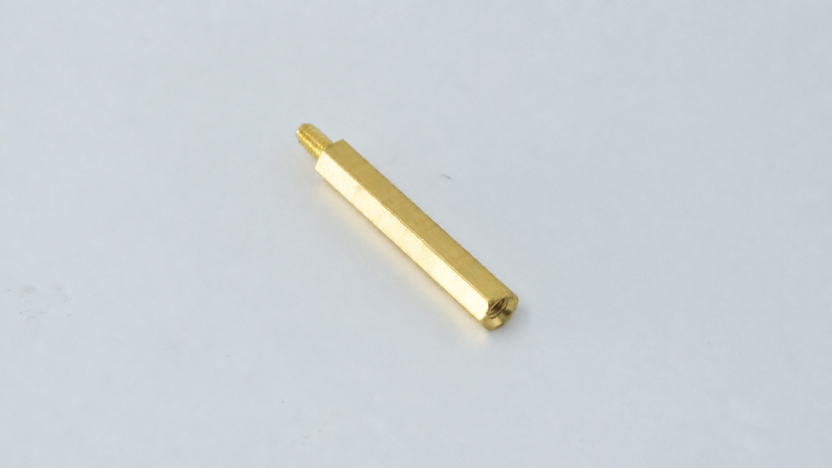 M3 Brass Hex Standoff, Male-Female, 20mm — representative natural brass male-female standoff on original background