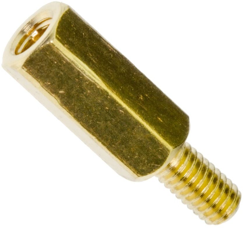 M3 Brass Hex Standoff, Male-Female, 25mm — natural brass male-female product view