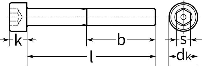 Socket head cap screw dimensional schematic, ISO 4762 / DIN 912